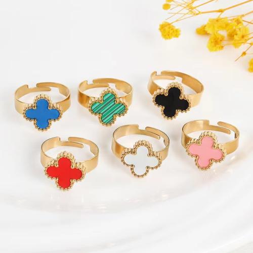 Titanium Steel Finger Ring, with Shell, Four Leaf Clover, plated, fashion jewelry, more colors for choice, Sold By PC