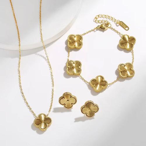 Jewelry Sets, Titanium Steel, Four Leaf Clover, plated, fashion jewelry & different styles for choice, golden, Sold By PC