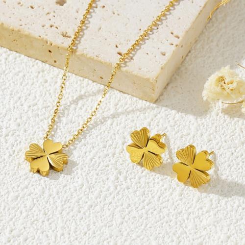 Jewelry Sets, Titanium Steel, Four Leaf Clover, plated, fashion jewelry & different styles for choice, golden, Sold By PC