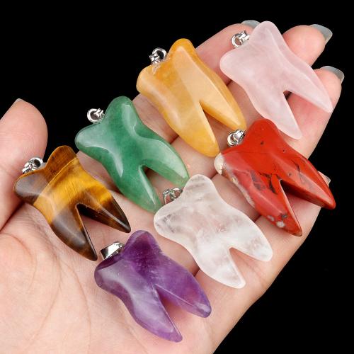 Gemstone Pendants Jewelry, Natural Stone, with Iron, Tooth, DIY & different materials for choice, more colors for choice, 20x32mm, Sold By PC