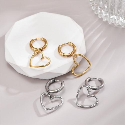 Stainless Steel Drop Earring, 304 Stainless Steel, Heart, plated, fashion jewelry, more colors for choice, 16x32mm, Sold By Pair