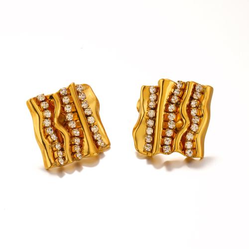 Stainless Steel Stud Earrings 304 Stainless Steel Vacuum Ion Plating fashion jewelry & for woman & with rhinestone gold Sold By Pair