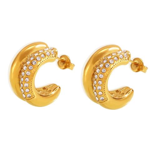 Stainless Steel Stud Earrings 304 Stainless Steel plated fashion jewelry & for woman & with rhinestone Sold By Pair