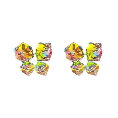 Copper Alloy Stud Earring, with Glass, plated, fashion jewelry & for woman, Sold By Pair