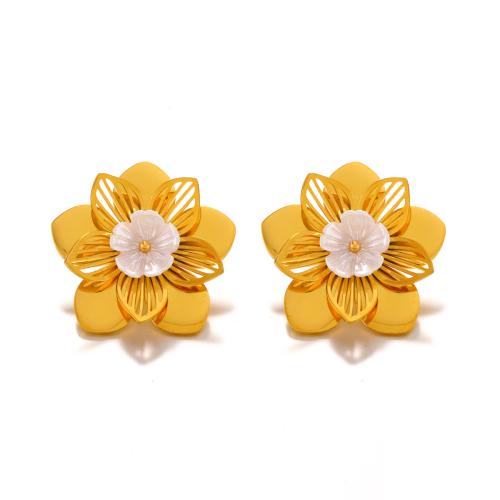 Stainless Steel Stud Earrings 304 Stainless Steel Flower Vacuum Ion Plating fashion jewelry & for woman gold Sold By Pair