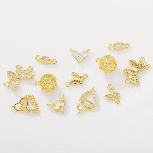 Cubic Zirconia Micro Pave Brass Connector plated DIY & micro pave cubic zirconia gold Sold By PC