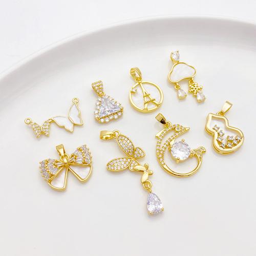 Cubic Zirconia Micro Pave bronze Pingente, cobre, with concha, banhado, DIY & Vario tipos a sua escolha & micro pavimento em zircônia cúbica, dourado, vendido por PC