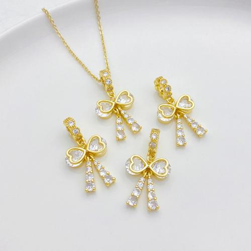 Cubic Zirconia Micro Pave Brass Pendant Bowknot plated DIY & micro pave cubic zirconia gold Sold By PC