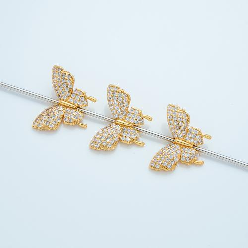 Cubic Zirconia Micro Pave Brass Pendant, Butterfly, plated, DIY & micro pave cubic zirconia, gold, 23x18mm, Sold By PC