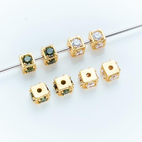 Brass Spacer Beads, plated, DIY & micro pave cubic zirconia, more colors for choice, 8x8x6mm, Hole:Approx 2mm, Sold By PC