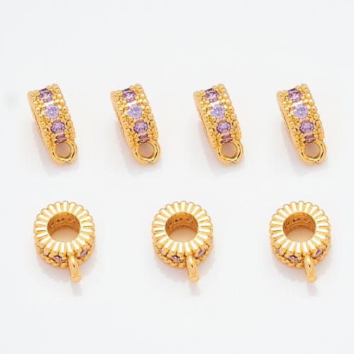 Brass Bail Beads, plated, DIY & micro pave cubic zirconia, gold, 7mm, Hole:Approx 3mm, Sold By PC