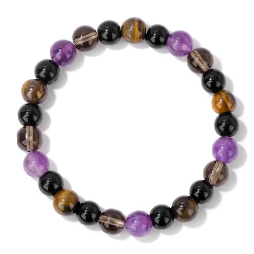 Natural Tiger Eye Bracelets, with Crystal, handmade, Unisex, mixed colors, Sold By PC