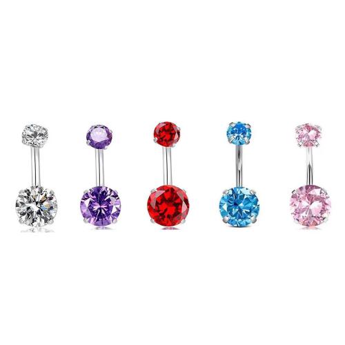 Stainless Steel Belly Ring, 304 Stainless Steel, Unisex & micro pave cubic zirconia, more colors for choice, Sold By PC