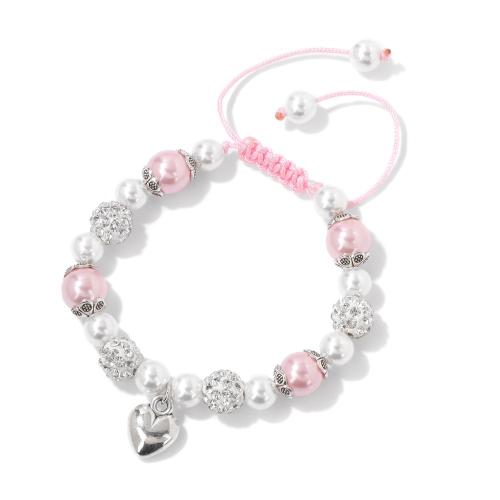 Zinklegering armbandkettingen, Zinc Alloy, met Shell Pearl & Textiel binnenwerk Cord, micro pave zirconia & voor vrouw, roze, Lengte Ca 16 cm, Verkocht door PC