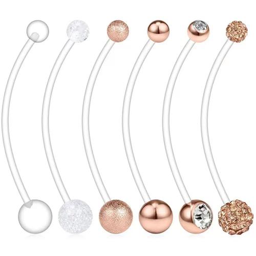 Stainless Steel Belly Ring, 304 Stainless Steel, 6 pieces & Unisex & micro pave cubic zirconia, more colors for choice, Sold By Set