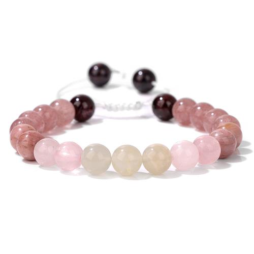 Gemstone Bracelets, Polyester Cord, with Moonstone & Strawberry Quartz & Garnet, for woman, mixed colors, Length:Approx 16 cm, Sold By PC