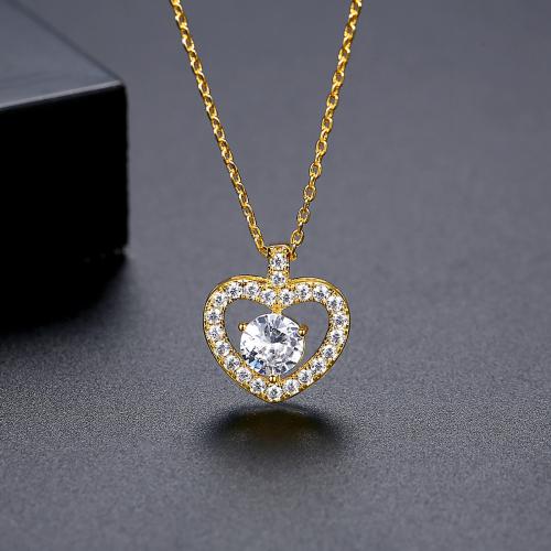 Brass Necklace, with 2inch extender chain, Heart, plated, cross chain & micro pave cubic zirconia & for woman & hollow, more colors for choice, Length:Approx 15.7 Inch, Sold By PC