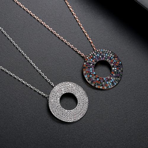 Brass Necklace, with 2inch extender chain, Donut, plated, cross chain & micro pave cubic zirconia & for woman & hollow, more colors for choice, Length:Approx 15.7 Inch, Sold By PC