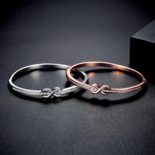 Brass Bangle, Infinity, plated, micro pave cubic zirconia & for woman, more colors for choice, Sold By PC