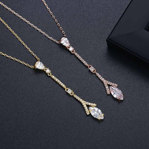 Brass Necklace, with 2inch extender chain, Geometrical Pattern, plated, oval chain & micro pave cubic zirconia & for woman, more colors for choice, Length:Approx 15.7 Inch, Sold By PC