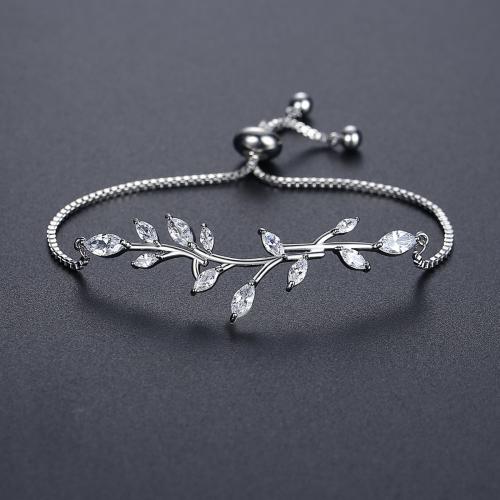 metal Pulsera, trigopan, chapado en platina real, cadena de caja & micro arcilla de zirconia cúbica & para mujer, longitud:aproximado 6-9 Inch, Vendido por UD