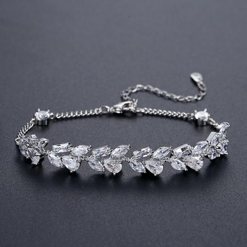 Brass Bracelet, with 2inch extender chain, platinum plated, micro pave cubic zirconia & for woman, Length:Approx 6.7 Inch, Sold By PC