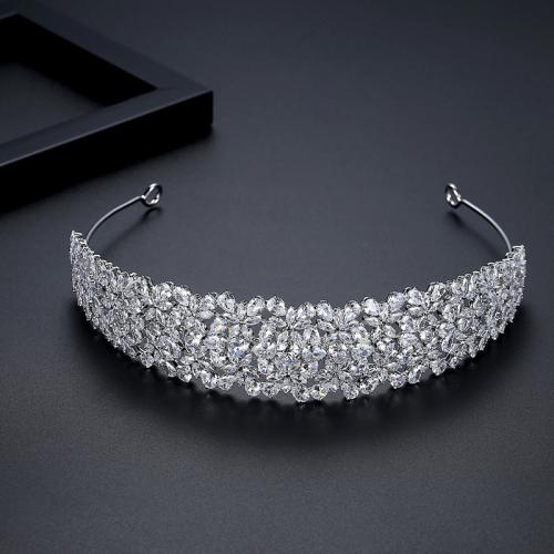 Messing Hair Band, platineret, til brude & Micro Pave cubic zirconia & for kvinde, 156mm, Solgt af PC