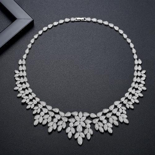 Brass Necklace, platinum plated, for bridal & micro pave cubic zirconia & for woman, Length:Approx 17.1 Inch, Sold By PC