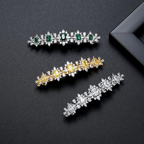 Brass Pulling Spring Hair Clip Geometrical Pattern plated micro pave cubic zirconia & for woman Sold By PC