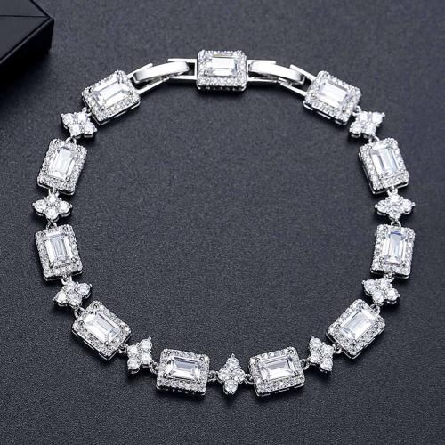 Brass Bracelet, Geometrical Pattern, platinum plated, micro pave cubic zirconia & for woman, Length:Approx 7.5 Inch, Sold By PC