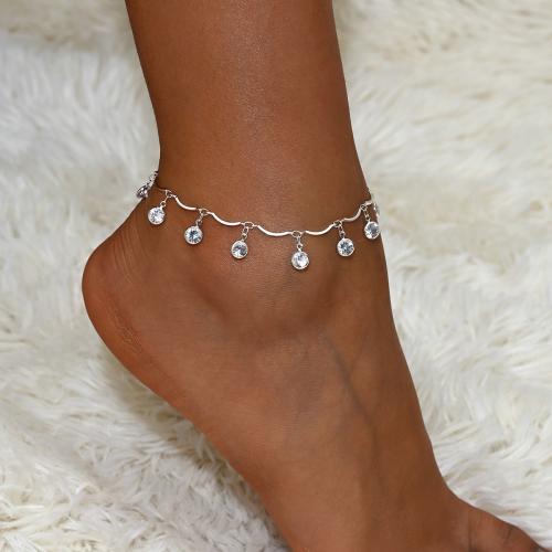 Brass Anklet with 2.4inch extender chain silver color plated for woman & with rhinestone Length Approx 8.7 Inch Sold By PC