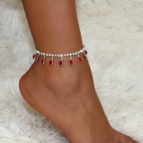 Brass Anklet, with 2.4inch extender chain, silver color plated, for woman & with rhinestone, more colors for choice, Length:Approx 9.4 Inch, Sold By PC