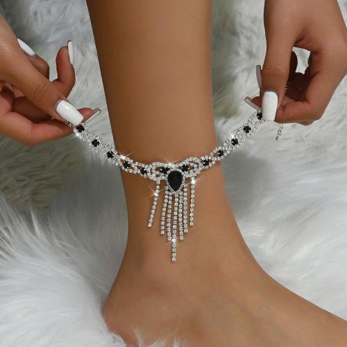 Brass Anklet with 2.4inch extender chain plated for woman & with rhinestone & hollow Length Approx 8.7 Inch Sold By PC