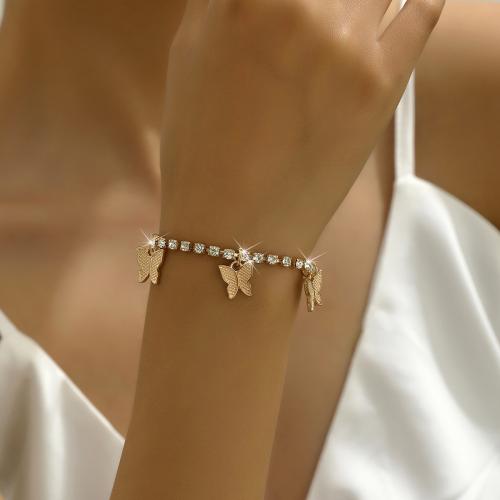 Brass Bracelet with 2inch extender chain Butterfly plated for woman & with rhinestone Length Approx 7.9 Inch Sold By PC