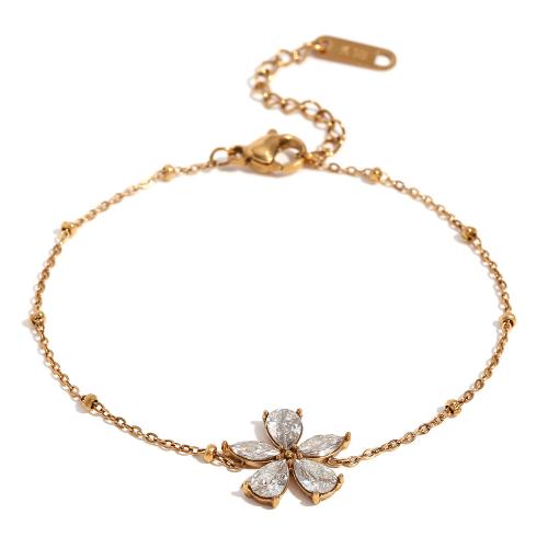 Pulsera de Acero Inoxidable, acero inoxidable 304, con 5cm extender cadena, 18K chapado en oro, Joyería & micro arcilla de zirconia cúbica & para mujer, dorado, longitud:aproximado 16 cm, Vendido por UD