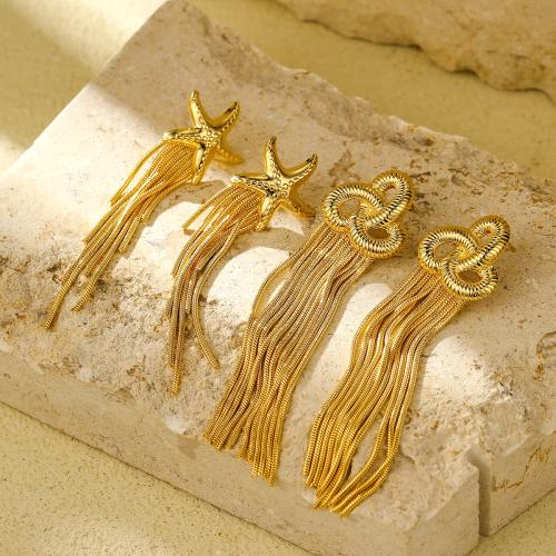 Fashion Fringe Earrings 304 Stainless Steel 18K gold plated fashion jewelry & for woman golden Sold By Pair