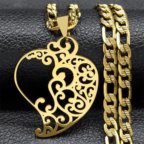 Stainless Steel Jewelry Necklace, 304 Stainless Steel, Heart, fashion jewelry & Unisex & hollow, golden, 40x32mm, Length:Approx 55 cm, Sold By PC