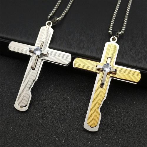 Stainless Steel Jewelry Necklace, 304 Stainless Steel, Cross, fashion jewelry & Unisex & with rhinestone, more colors for choice, 59x43x2mm, Length:Approx 50 cm, Sold By PC