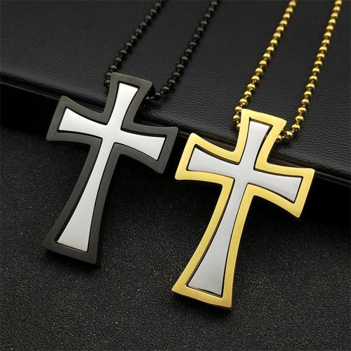 Stainless Steel Jewelry Necklace, 304 Stainless Steel, Cross, Vacuum Ion Plating, fashion jewelry & Unisex, more colors for choice, 46x31mm, Length:Approx 60 cm, Sold By PC