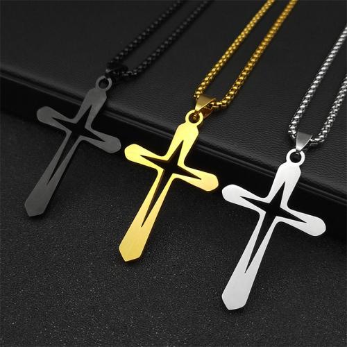 Collier de bijoux en acier inoxydable, Acier inoxydable 304, croix, bijoux de mode & unisexe, plus de couleurs à choisir, 43x29mm, Longueur Environ 60 cm, Vendu par PC