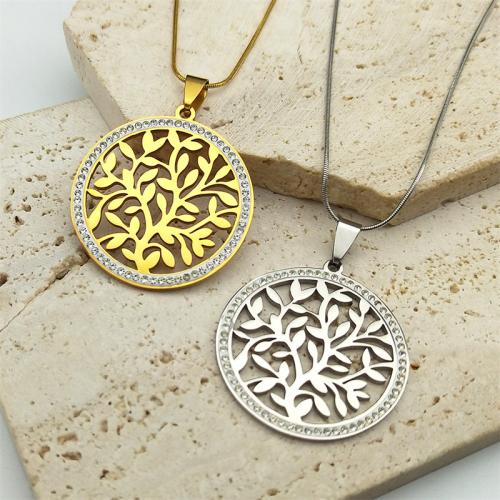 Stainless Steel Jewelry Necklace, 304 Stainless Steel, with 5cm extender chain, Round, fashion jewelry & Unisex & with rhinestone, more colors for choice, 35x35mm, Length:Approx 40 cm, Sold By PC