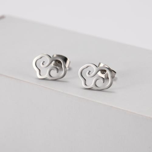 Stainless Steel Stud Earrings, 304 Stainless Steel, Cloud, fashion jewelry & for woman, original color, 12.20mm, Sold By Pair