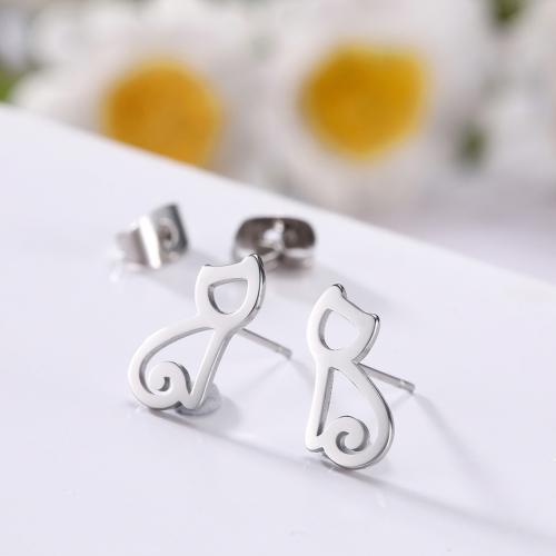 Stainless Steel Stud Earrings 304 Stainless Steel Cat fashion jewelry & Unisex & hollow Sold By Pair