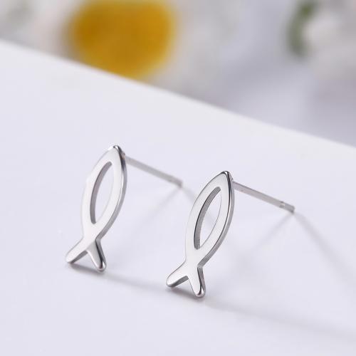 Stainless Steel Stud Earrings, 304 Stainless Steel, Fish, fashion jewelry & for woman, more colors for choice, 11.90x4.40mm, Sold By Pair