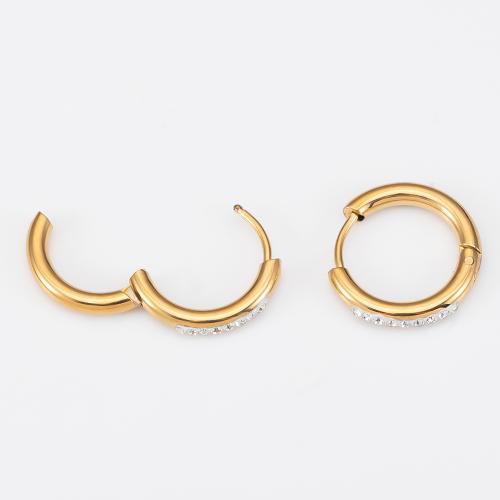 Stainless Steel Huggie Hoop Earring 304 Stainless Steel Donut Vacuum Ion Plating fashion jewelry & for woman & with rhinestone Approx Sold By Bag