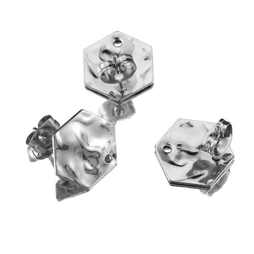 Stainless Steel Øreringe Indlæg, 304 rustfrit stål, Hexagon, du kan DIY, flere farver til valg, Hole:Ca. 1.5mm, Ca. 100pc'er/Bag, Solgt af Bag