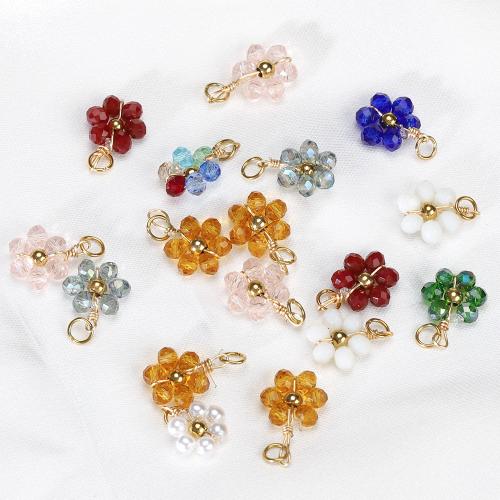 Glass Pendant, with Plastic Pearl & 304 Stainless Steel, Flower, Vacuum Ion Plating, DIY, more colors for choice, 5mm, Approx 100PCs/Bag, Sold By Bag