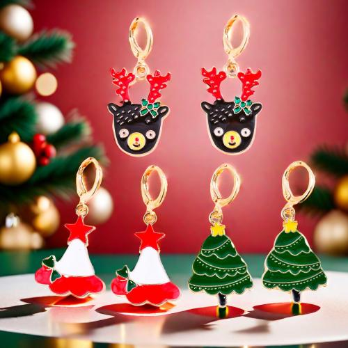 Christmas Earrings, Tibetan Style, gold color plated, Different Shape for Choice & Christmas Design & for woman & enamel, more colors for choice, nickel, lead & cadmium free, Sold By Pair