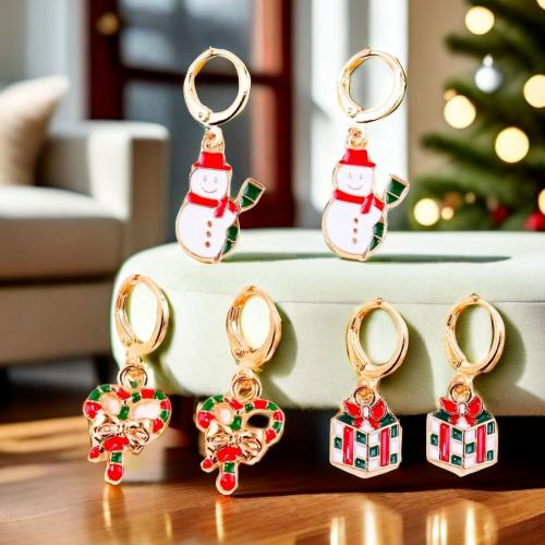 Christmas Earrings Zinc Alloy gold color plated & Christmas Design & for woman & enamel nickel lead & cadmium free Sold By Pair