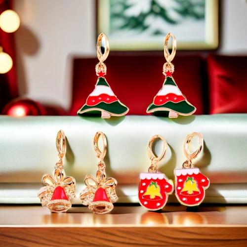 Christmas Earrings Zinc Alloy gold color plated & Christmas Design & for woman & enamel nickel lead & cadmium free Sold By Pair